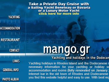 Mango Yachting charters, Website